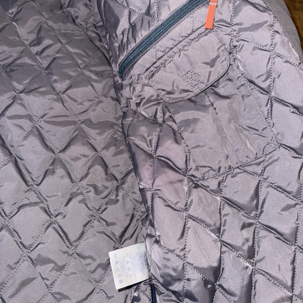 Lands End Jacket Mens Large Gray AquaCheck Thermolite Hooded Full Zip Nylon Coat - Picture 13 of 15